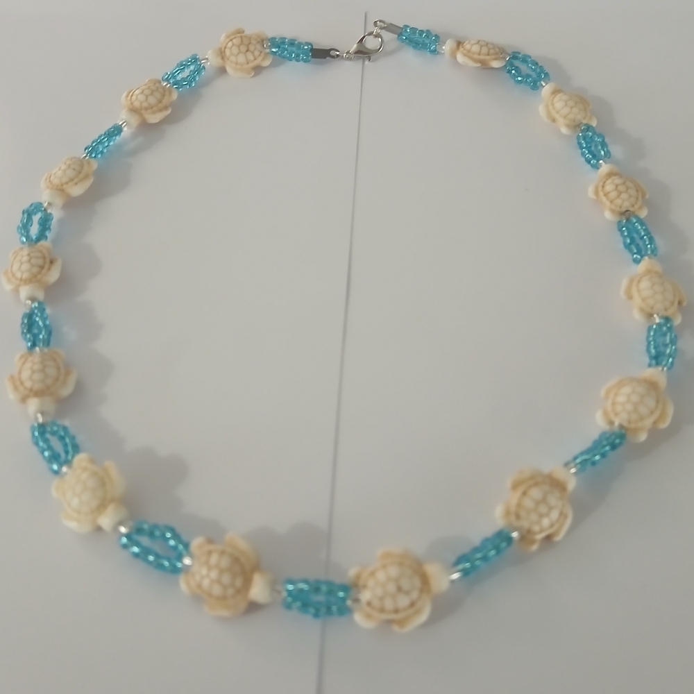 Blue and Cream Floral Necklace